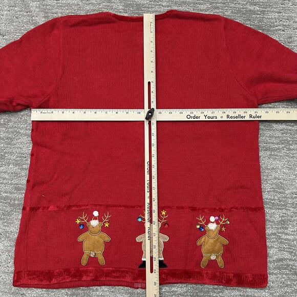 Quacker Factory Sweater Womens Large Red Christmas Reindeer Gingerbread Zip - Picture 10 of 12